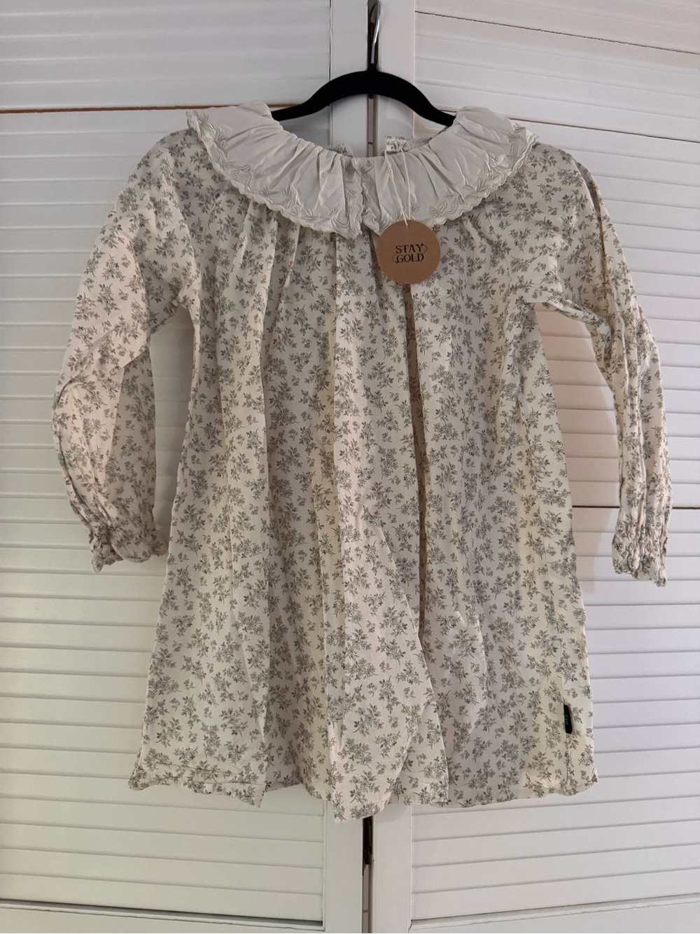 Children’s Doen Style Cream Floral Ruffle Collar Dress